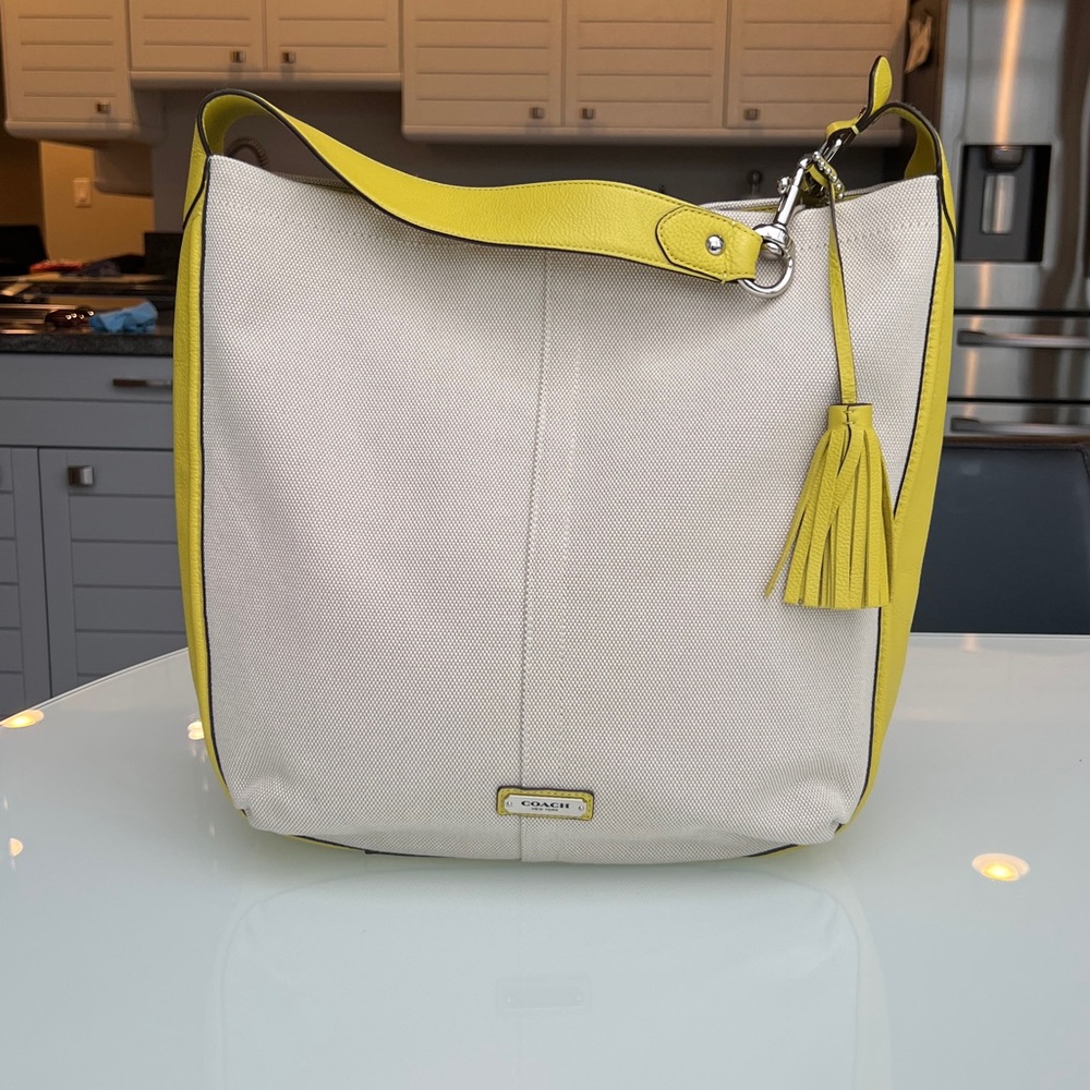 Coach Yellow and Cream Hobo Bag with Tassel Detail